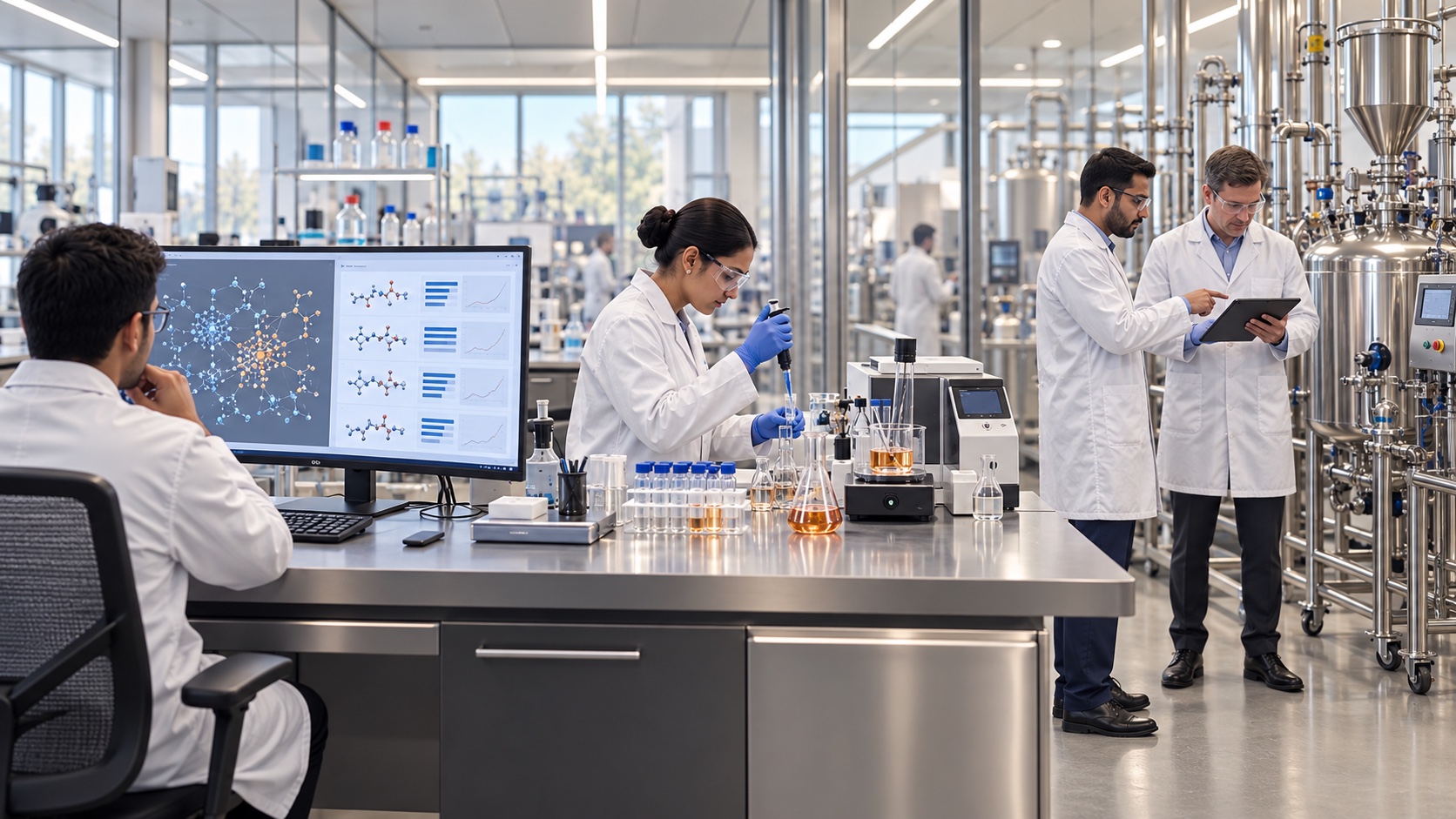 Computational discovery, formulation work and partners collaborating beside pilot-production equipment