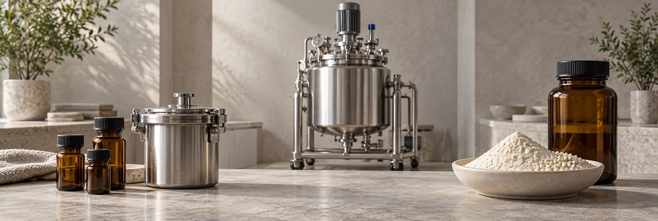 Formulation samples, pilot production equipment and refined ingredient materials