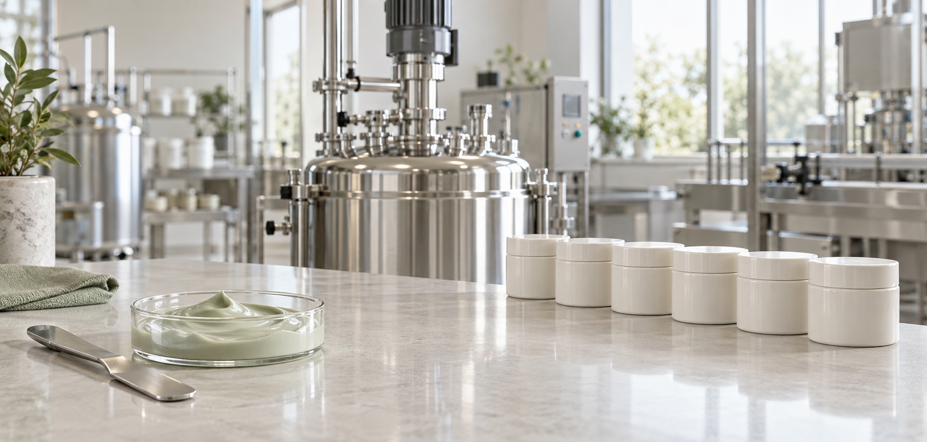 Skincare formulation materials beside equipment for development and production